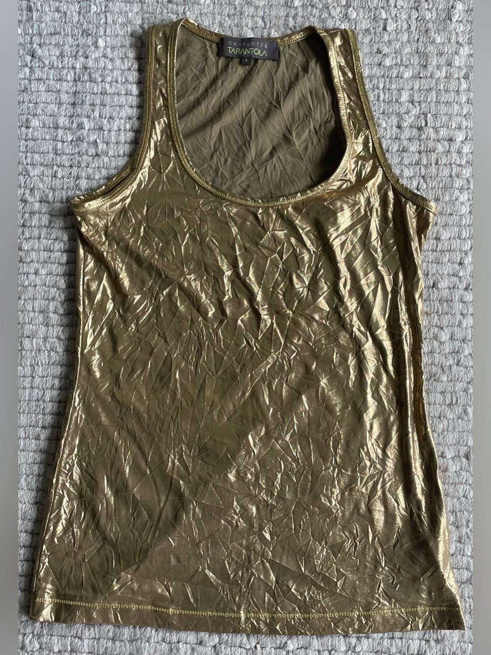 Charlotte Tarantola Metallic Gold Crinkled Tank